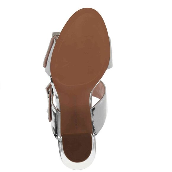 Silver Mirror Metallic Millie buckle wide strap block heel party mules 6.5 NIB - Picture 5 of 7